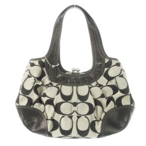 ハンドバッグ がま口 キャンバス レザー 革 シグネチャー 黒 ブラック 12232 /CK22 GY18