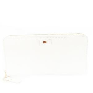 長財布 ロングウォレット 小銭入れあり ラウンドファスナー レザー 革 リボンモチーフ 白 ホワイト /CK28