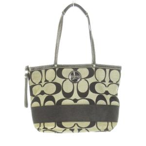 トートバッグ キャンバス レザー ロゴプレート シグネチャー グレー 黒 ブラック F15112 /AH16