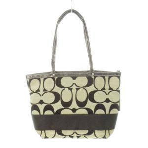 COACH トートバッグ キャンバス レザー ロゴプレート シグネチャー グレー 黒 ブラック F15112 /AH16