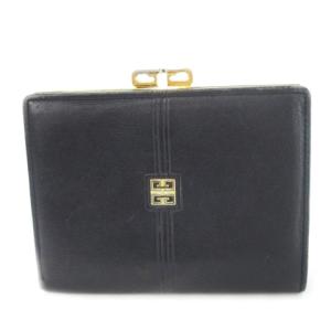 二つ折り財布 ウォレット 小銭入れあり がま口 レザー 革 4Gロゴ ゴールド金具 黒 ブラック /CK21