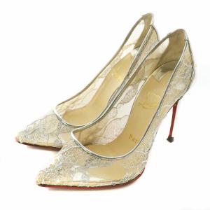 パンプス レース レザー ポインテッドトゥ ピンヒール 35 22cm シルバー色 /XZ GY11