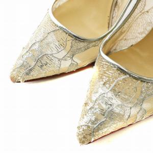Christian Louboutin パンプス レース レザー ポインテッドトゥ ピンヒール 35 22cm シルバー色 /XZ GY11