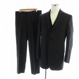 シングルスーツ セットアップ 上下 3点セット テーラードジャケット パンツ ベスト 総裏地 長袖 ストライプ
