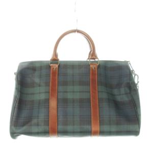 POLO RALPH LAUREN ボストンバッグ 旅行カバン レザー ブラックウォッチ チェック柄 緑 グリーン /AH7 GY18