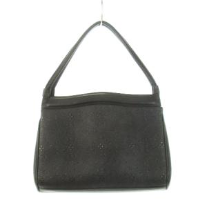 INDEN‐YA ハンドバッグ がま口 ディアスキン レザー 本革 漆付け 古都印伝 黒 ブラック /AH19 GY18