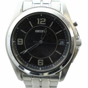 腕時計 ウォッチ 電波 ソーラー 黒文字盤 デイト カレンダー付き シルバー色 7B42-HAB0 GY11