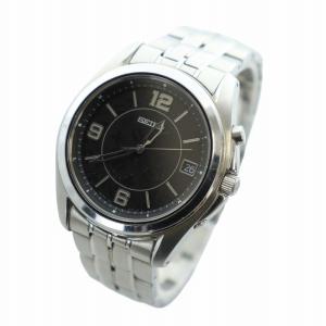 SEIKO 腕時計 ウォッチ 電波 ソーラー 黒文字盤 デイト カレンダー付き シルバー色 7B42-HAB0 GY11