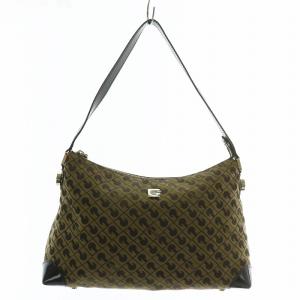 ハンドバッグ ワンショルダー キャンバス エナメル 総柄 ロゴ シルバー金具 茶色 ブラウン /XZ GY11