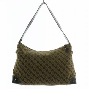 GHERARDINI ハンドバッグ ワンショルダー キャンバス エナメル 総柄 ロゴ シルバー金具 茶色 ブラウン /XZ GY11