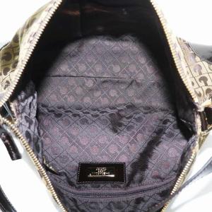 GHERARDINI ハンドバッグ ワンショルダー キャンバス エナメル 総柄 ロゴ シルバー金具 茶色 ブラウン /XZ GY11