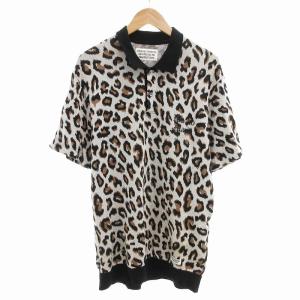 ニットポロシャツ レオパード柄 ロゴ 刺繍 シルク混 半袖 L ベージュ /AE GY11