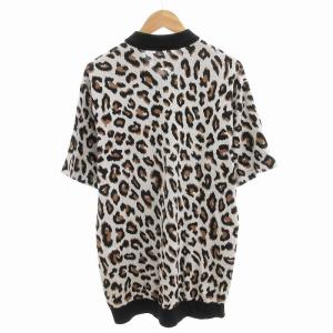 WACKO MARIA ニットポロシャツ レオパード柄 ロゴ 刺繍 シルク混 半袖 L ベージュ /AE GY11