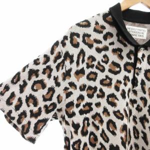 WACKO MARIA ニットポロシャツ レオパード柄 ロゴ 刺繍 シルク混 半袖 L ベージュ /AE GY11