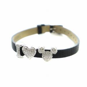 ディズニー Disney ブレスレット アクセサリー バングル レザー クリスタル ミッキー シルバー色