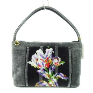 ハンドバッグ シュニール織り パイル パイピング 百合 花柄 グレー /CK9 GY18