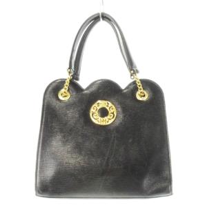 ハンドバッグ ミニ レザー 革 スカラップ ロゴ ゴールド金具 黒 ブラック /CK10 GY18