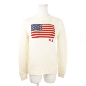 ニット セーター クルーネック 長袖 インターシャ USA 星条旗 フラッグ ロゴ 小さいサイズ SP