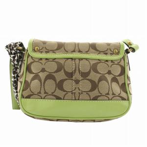 COACH ショルダーバッグ キャンバス レザー シグネチャー 総柄 ターンロック スカーフ付き 茶色 ブラウン 緑