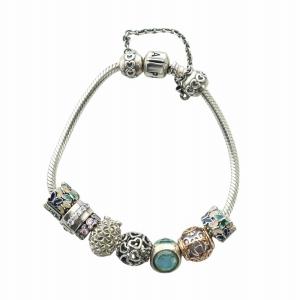 PANDORA ブレスレット アクセサリー バングル ロゴ ラインストーン ビーズ Silver925 シルバー色 GY18