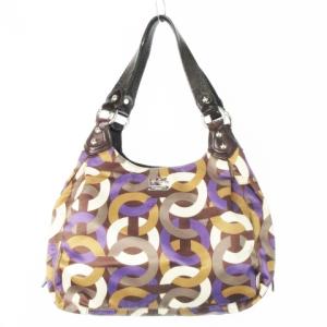 ハンドバッグ ナイロン レザー 革 プリント オプアート ロゴ 茶 ブラウン 14420 /CK15 GY18