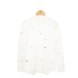 ボタンダウンシャツ 長袖 総柄 刺繍 ロゴ 46 S 白 ホワイト /MN17 GY18