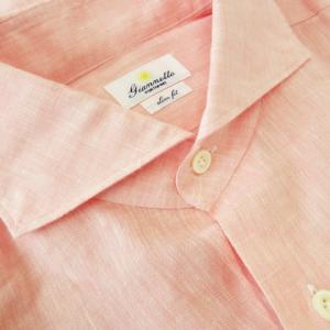 GIANNETTO リネンシャツ ホリゾンタルカラー 長袖 麻 ネップ ポケット 15.5 39 L ピンク /CK16 GY18