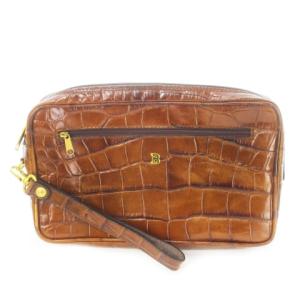 セカンドバッグ クラッチバッグ レザー 革 クロコ型押し ストラップ付き 茶 ブラウン /CK9 GY18