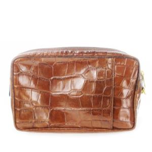 BALLY セカンドバッグ クラッチバッグ レザー 革 クロコ型押し ストラップ付き 茶 ブラウン /CK9 GY18