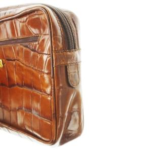 BALLY セカンドバッグ クラッチバッグ レザー 革 クロコ型押し ストラップ付き 茶 ブラウン /CK9 GY18