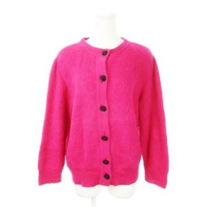 ヴィンテージ ニット カーディガン ラウンドネック 長袖 ウール シルク 絹混 M ピンク /AH3 GY18