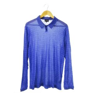 ニットシャツ 長袖 薄手 ストレッチ 総柄 スクエアドット 54 XXL 青 ブルー /CK11 GY18