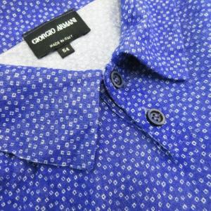 GIORGIO ARMANI ニットシャツ 長袖 薄手 ストレッチ 総柄 スクエアドット 54 XXL 青 ブルー /CK11 GY18