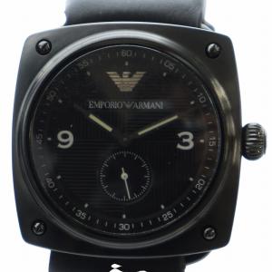 腕時計 ウォッチ クォーツ ロゴ スモセコ レザーベルト 黒文字盤 黒 ブラック AR-5900 GY18