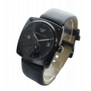 EMPORIO ARMANI 腕時計 ウォッチ クォーツ ロゴ スモセコ レザーベルト 黒文字盤 黒 ブラック AR-5900 GY18