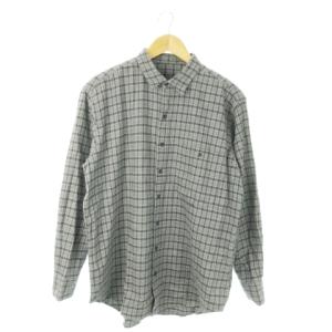 ネルシャツ 長袖 コットン チェック 総柄 ロゴ L グレー /AO19 GY18