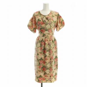 ロングワンピース 花柄 総柄 半袖 パフスリーブ リボン ピンク GY18 /MQ