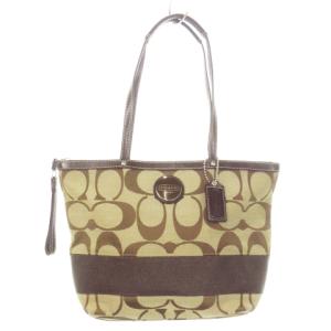 ハンドバッグ キャンバス レザー シグネチャー ロゴ チャーム 茶 ブラウン F15112 /MN16