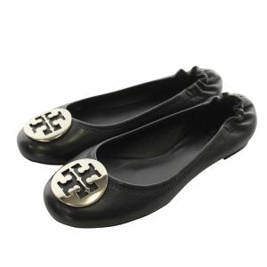 バレエシューズ パンプス 羊革 レザー ラウンドトゥ ロゴ シルバー金具 7.5 24.5cm 黒 ブラック