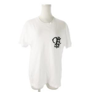 Tシャツ カットソー 半袖 クルーネック コットン ストレッチ ワンポイント 刺繍 S 白 ホワイト /AO19