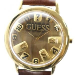 ジャンク品 腕時計 ウォッチ クォーツ ラウンド ドーム型 レザーベルト ロゴ ゴールド色 GY18 /MQ