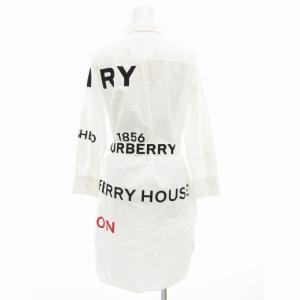 BURBERRY LONDON ホースフェリープリント シャツワンピース 長袖 ミニ ボタンダウン ベルト付 ロゴ 36 白 ホワイト