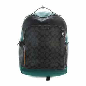 リュックサック デイバッグ レザー 革 シグネチャー柄 黒 ブラック 緑 グリーン 89941 GY18
