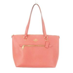 トートバッグ レザー ジップ開閉 ロゴ ゴールド金具 ピンク コーラル 79608 /AH17 GY18