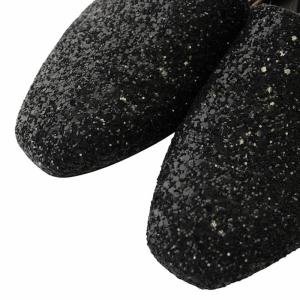 JIMMY CHOO パンプス フラット グリッター スエード スクエアトゥ ロゴ シルバー金具 35 22cm 黒 ブラック
