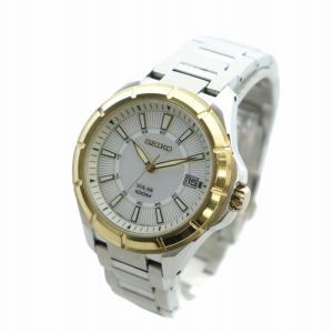 SEIKO 腕時計 ウォッチ ソーラー 白文字盤 カレンダー付き ロゴ ゴールド色 シルバー色 V157-0AB0