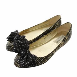 パンプス レザー パイソン型押し 総柄 リボン 水玉 ドット柄 ロゴ 35.5 22.5cm ベージュ