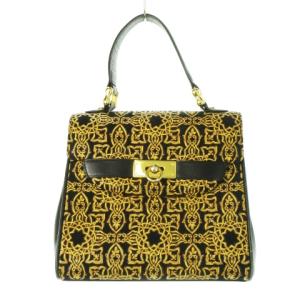 キナート ハンドバッグ レザー 革 漆 ロック開閉 オリエンタル 総柄 黒 ブラック /CK19 GY18