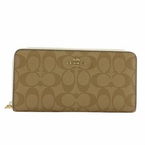 長財布 PVC レザー ラウンドファスナー シグネチャー 総柄 ロゴ ゴールド金具 ベージュ 白 ホワイト