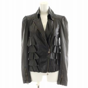 ライダースジャケット ブルゾン アウター ダブル シングル レザー 羊皮 フリル 切替 ダブルジップ 40